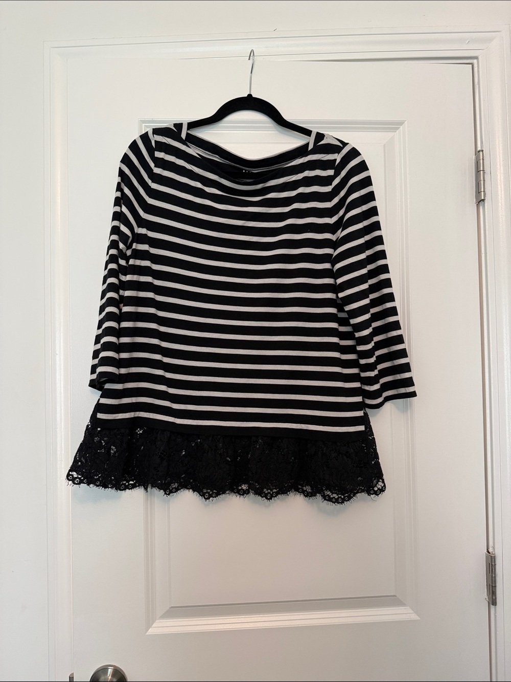 kate spade Black and White Striped Lace-Hem Tunic